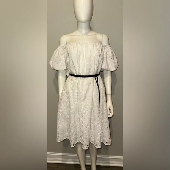 ADEAM Intermix “Wildflower” white eyelet lace off shoulder boho dress 0